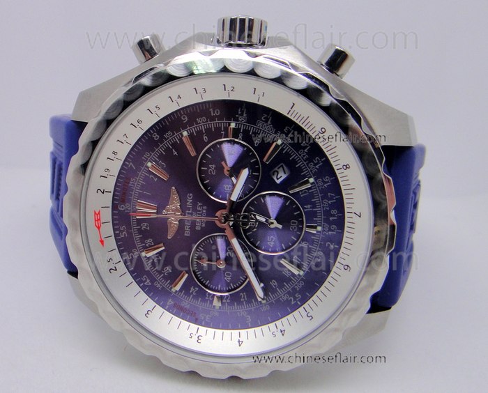 Fake Breitling for Bentley Motors Blue Rubber Watch Band